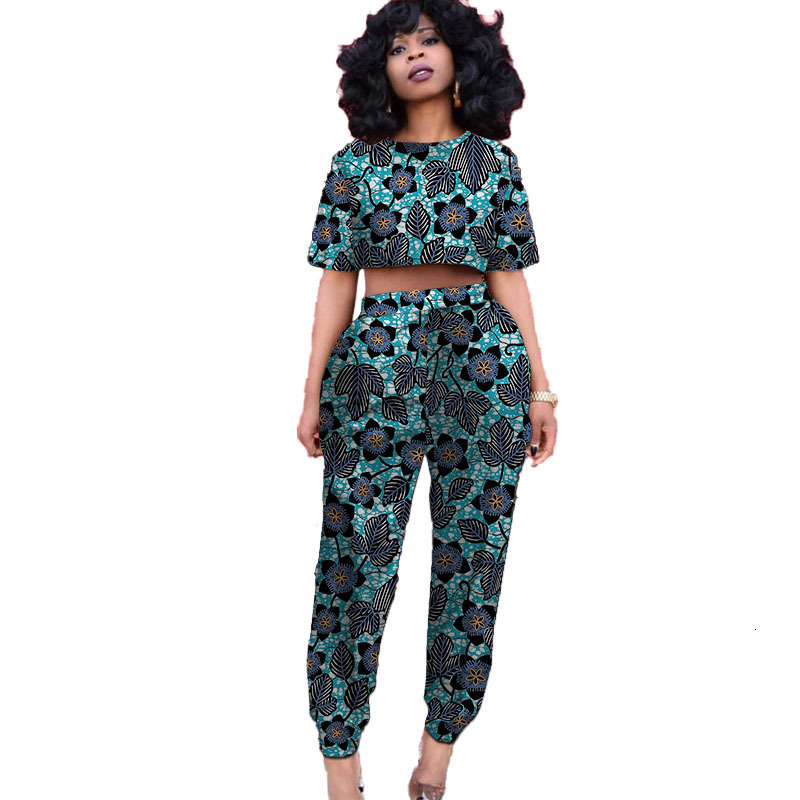 Ethnic Clothing Customize African Suits For Women Mini Tops Patch Jogger Pants Nigerian Fashion Ladys Ankara Print Party Wear 230510