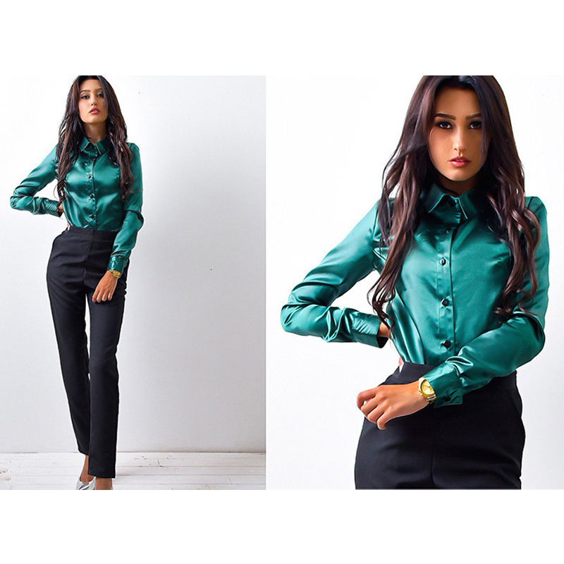 Women's Blouses Shirts Spring and Autumn blouses Button Up Satin Silk Shirt Vintage Blouse Women Lady Long Sleeves Female Loose Street 230510