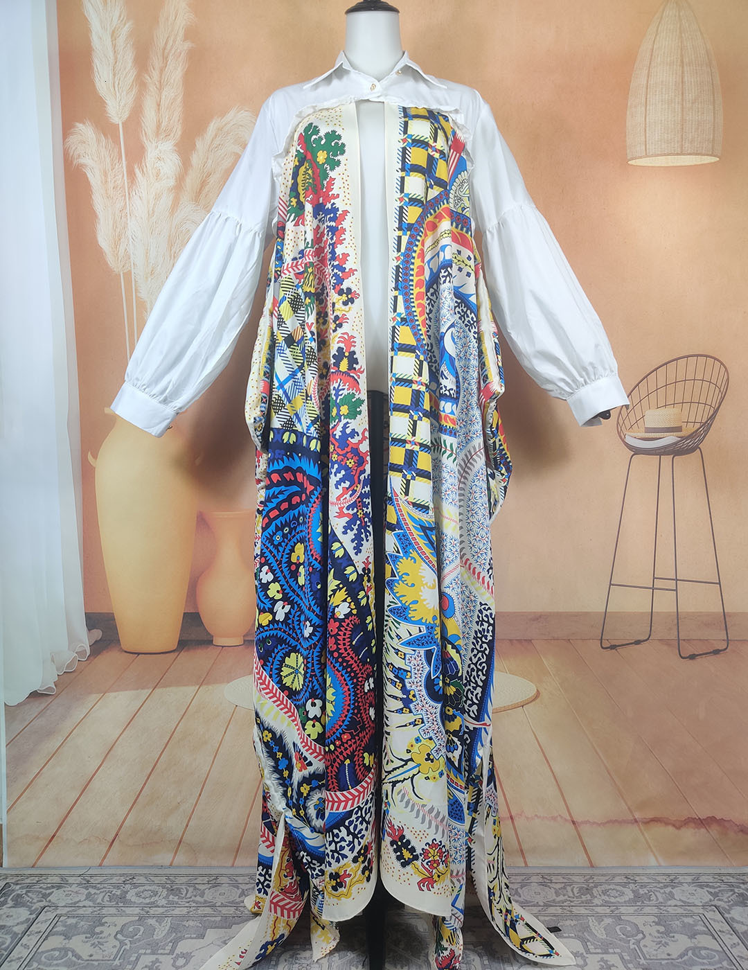 Ethnic Clothing Middle East Muslim Lady Boho Printed Silk Collar Long Sleeve Cardigans African Free Size Loose Kaftan Ramadan Kimonos 230510