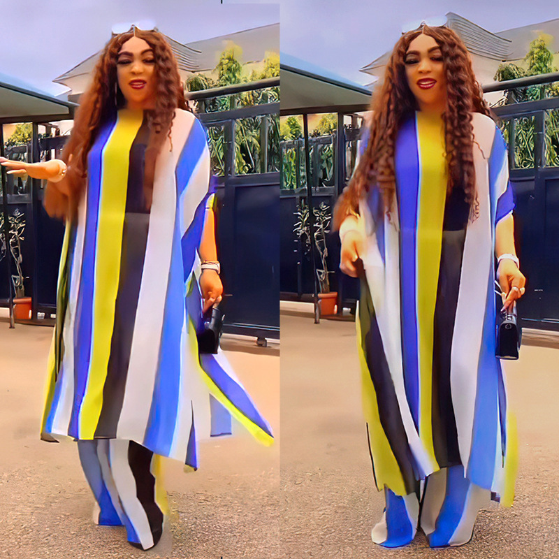 Ethnic Clothing Plus Size Spring 2 Piece African Chiffon Clothes for Women Summer Party Dress Dashiki Top Pants Suit Street Casual Outfits 230510