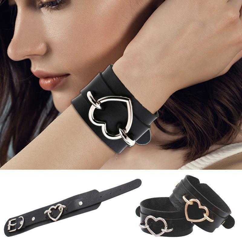 Punk Bracelet Double Layer Pu Leather Simple Hip Hop Street Shot Heart Love Wrist Strap