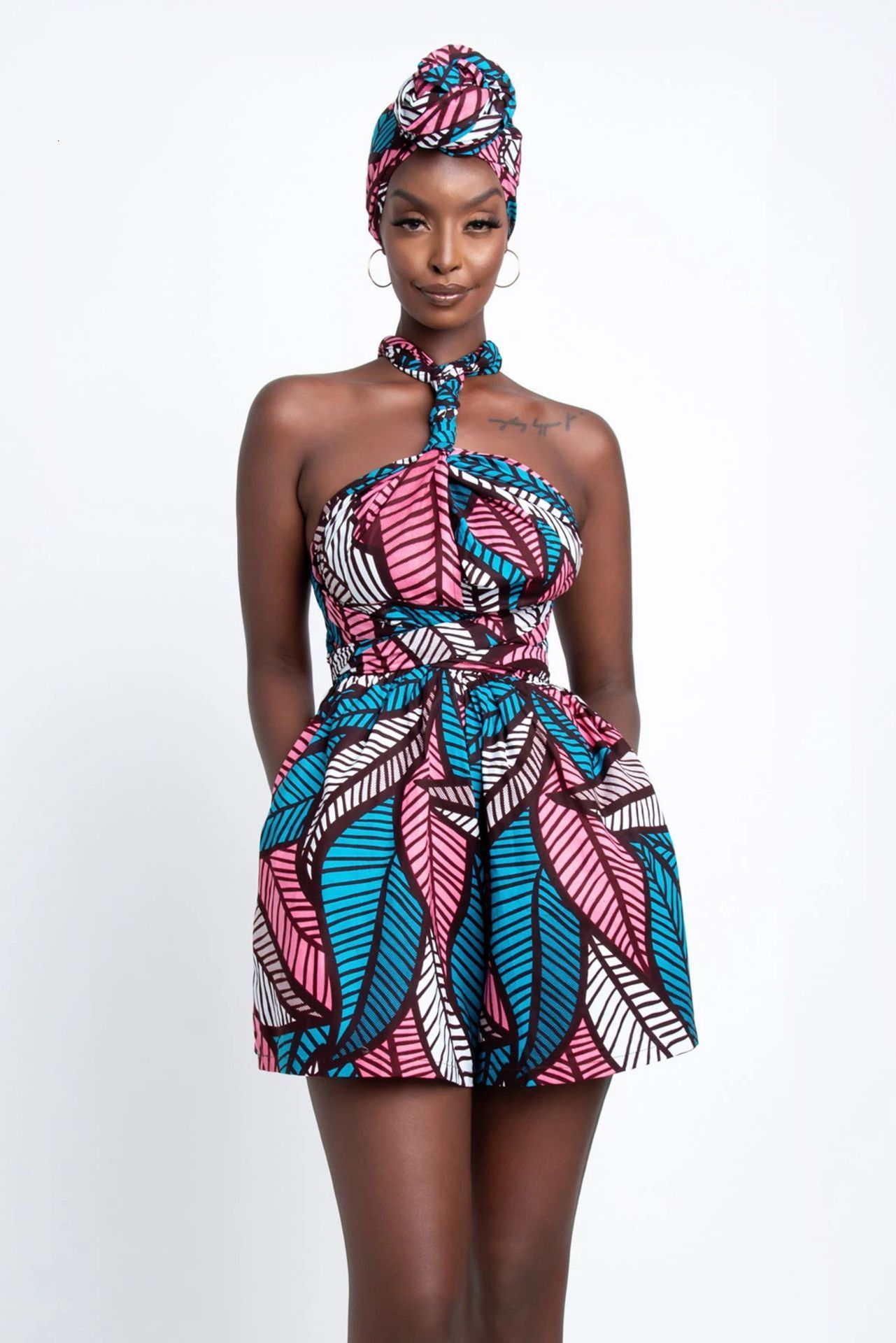 Ethnic Clothing African Jumpsuits For Women Traditional Dashiki Ankara Print Wide Leg Bandage OnePiece Shorts Style 230510