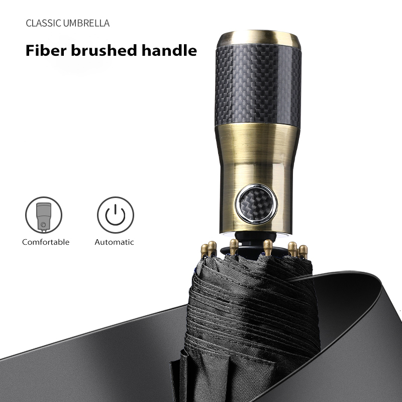 Umbrellas Big Automatic Carbon Fiber Handle Business Folding Men Windproof 10 Ribs Golf Parasol Outdoor Rain 230510