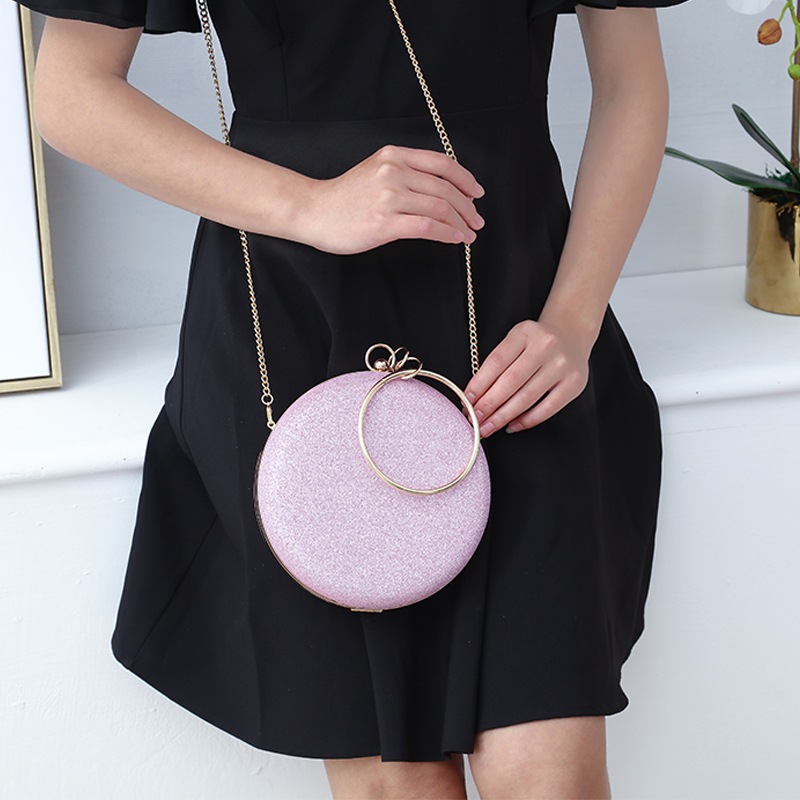Lovers Clutch Rose Gold Gillter Handbag Wedding Evening Women Clutch Round Bag Round Purses And Handbags Party Shoulder Bags J220719