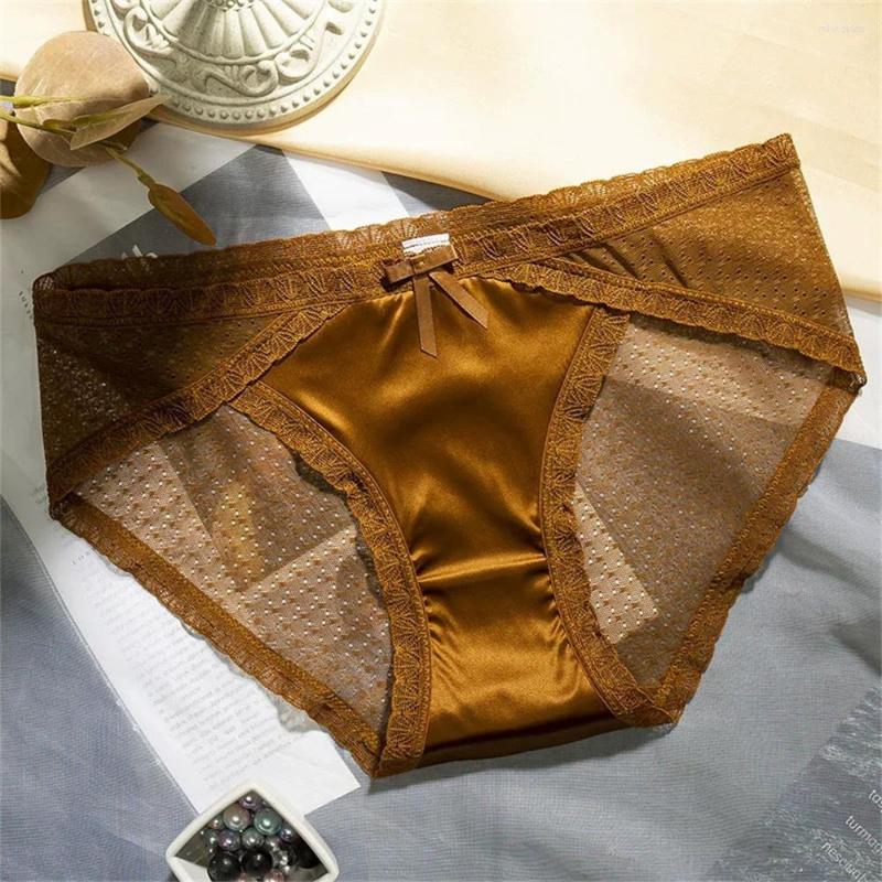 Women's Panties Ms.live French Satin Finish Lightweight For Women Bow Tie Lace Ropa Interior Sexy Mujer Briefs Pink Underwear Lingerie