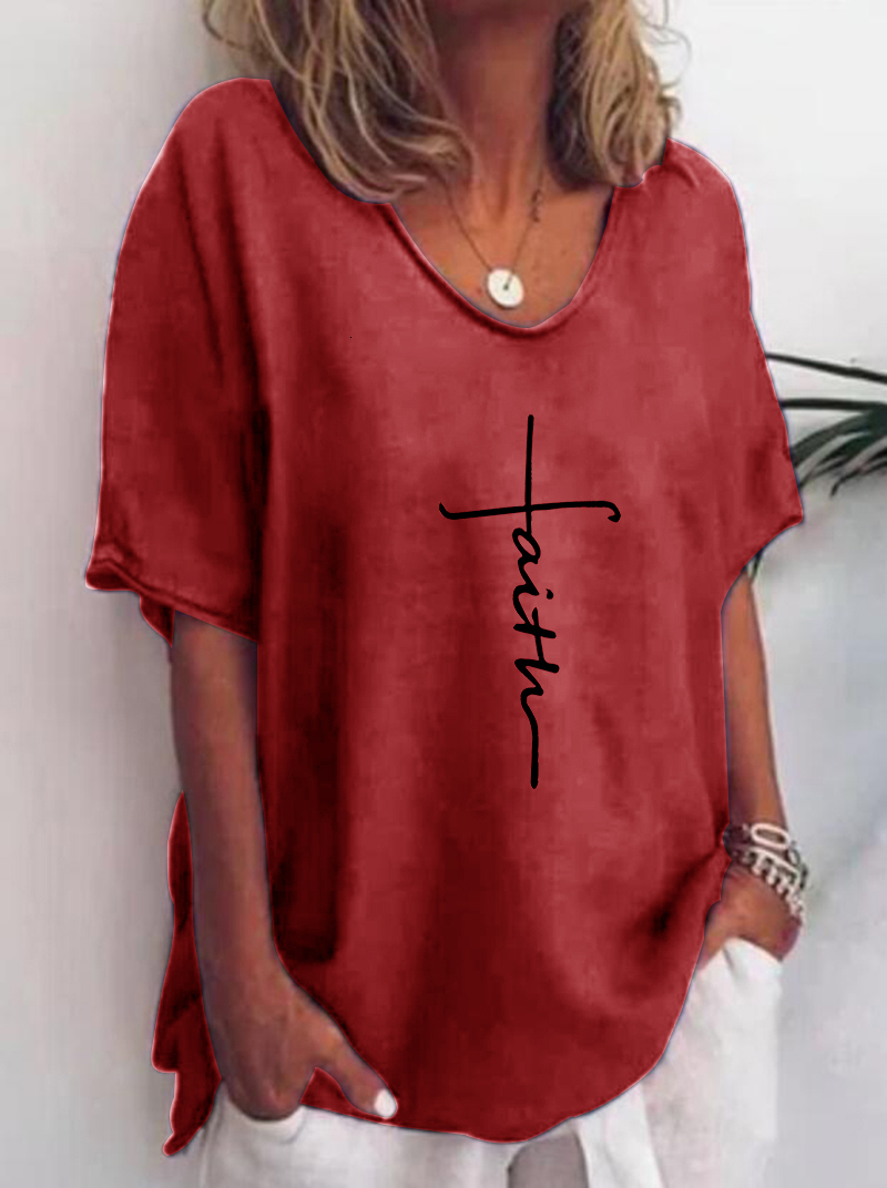 Women's TShirt Womens Cotton Linen Floral Young Ladies Casual Summer VNeck Medium Strecth Short Sleeve Tops For 2023 230510