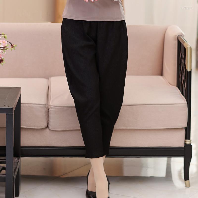 Women's Pants Wholesale Women Real Silk High Waist Loose Casual Ankle-length Slacks Comfortable Female OL E608T, White
