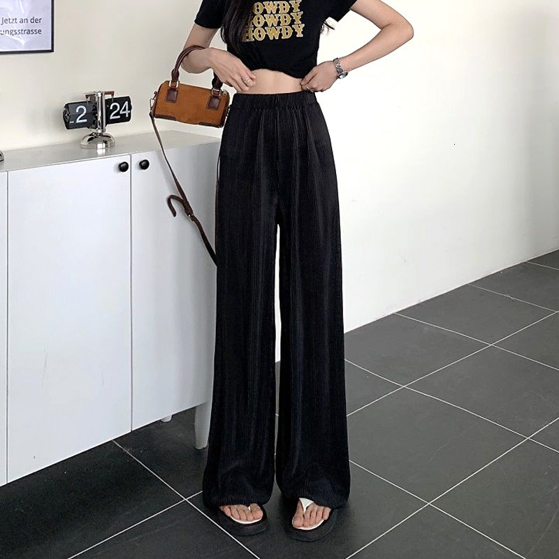 Capris Elastic Waist Pleated Solid Casual Bohemian Fashion Straight Hipster Women's Clothing Wide Leg Pants Temperament ity 230510 Z260314