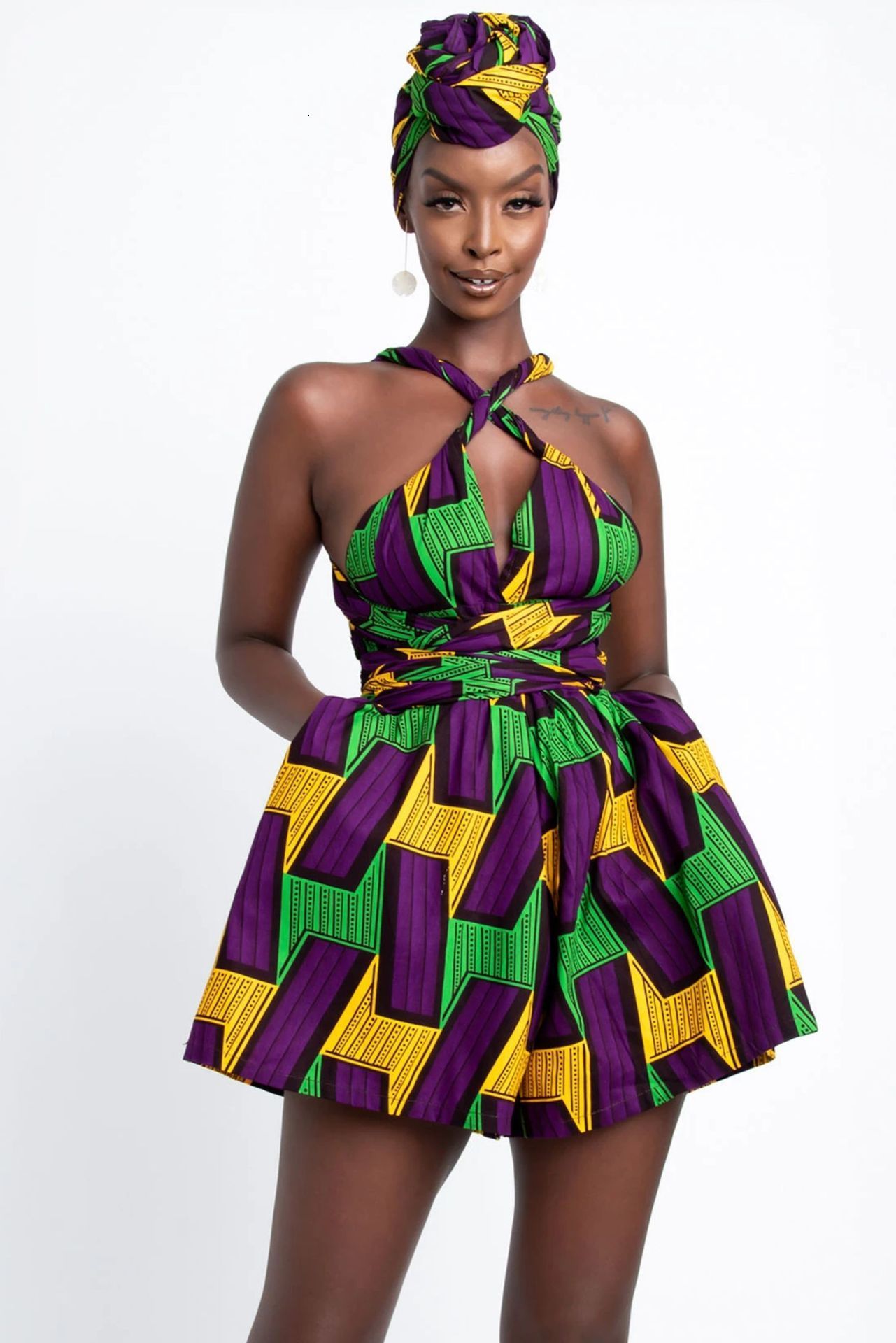 Ethnic Clothing African Jumpsuits For Women Traditional Dashiki Ankara Print Wide Leg Bandage OnePiece Shorts Style 230510