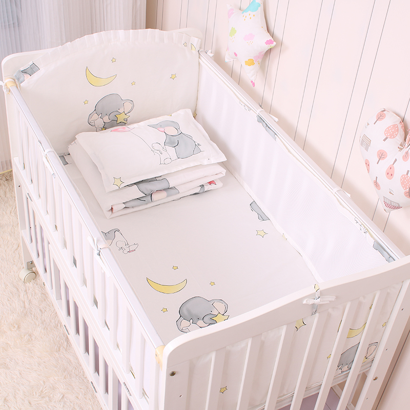 Bedding Sets 5pcs/set Summer Baby Bedding Set born Crib Around Protector Bumper Cushion Infant Cot Bed Fence Set Breathable Baby Sheet 230510