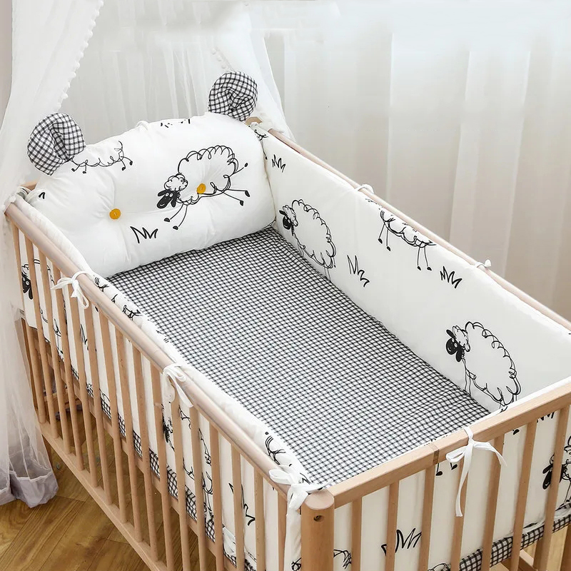 Bedding Sets 5 Pcs/set Cartoon Crib Surround Sheet Back Cushion Children's Bedding Set Four-sided Bed Surround Anti-collision Crib Surround 23051