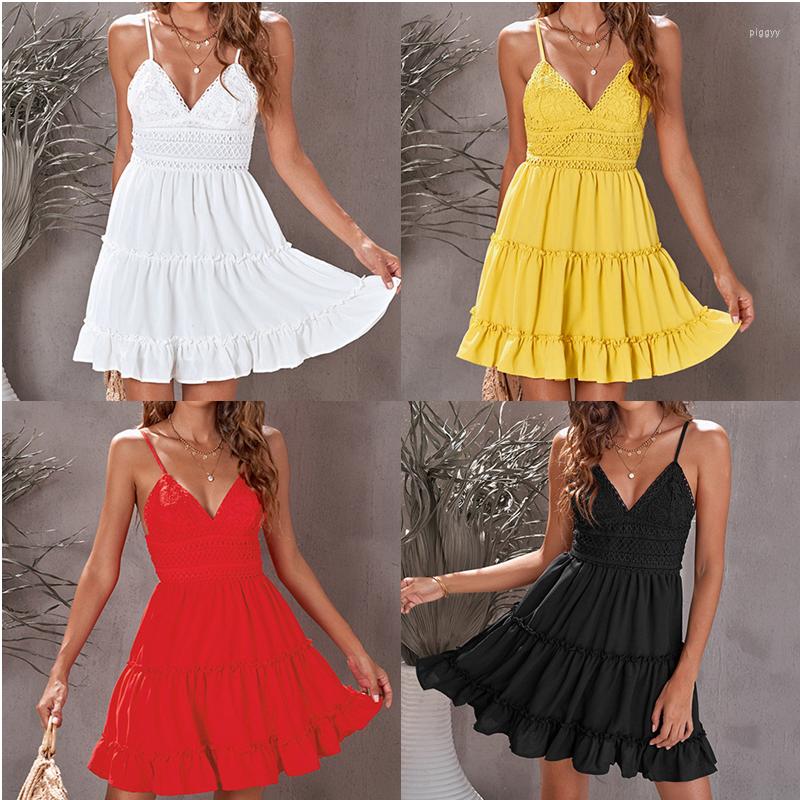 Casual Dresses Women Summer Dress Solid Color Crochet Spaghetti Strap V-Neck Backless Tied Braces Short For Girls White, Black
Casual Dresses Women Summer Dress Solid Color Crochet Spaghetti Strap V-Neck Backless Tied Braces Short For Girls White, Black
