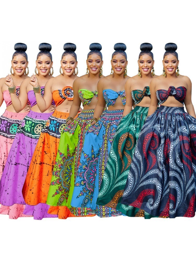 Ethnic Clothing Polyester Summer African Clothes For Women Two Piece Set Dashiki Fashion Sets Long Skirt Suits Outfits Party Vetement Femme 230510
