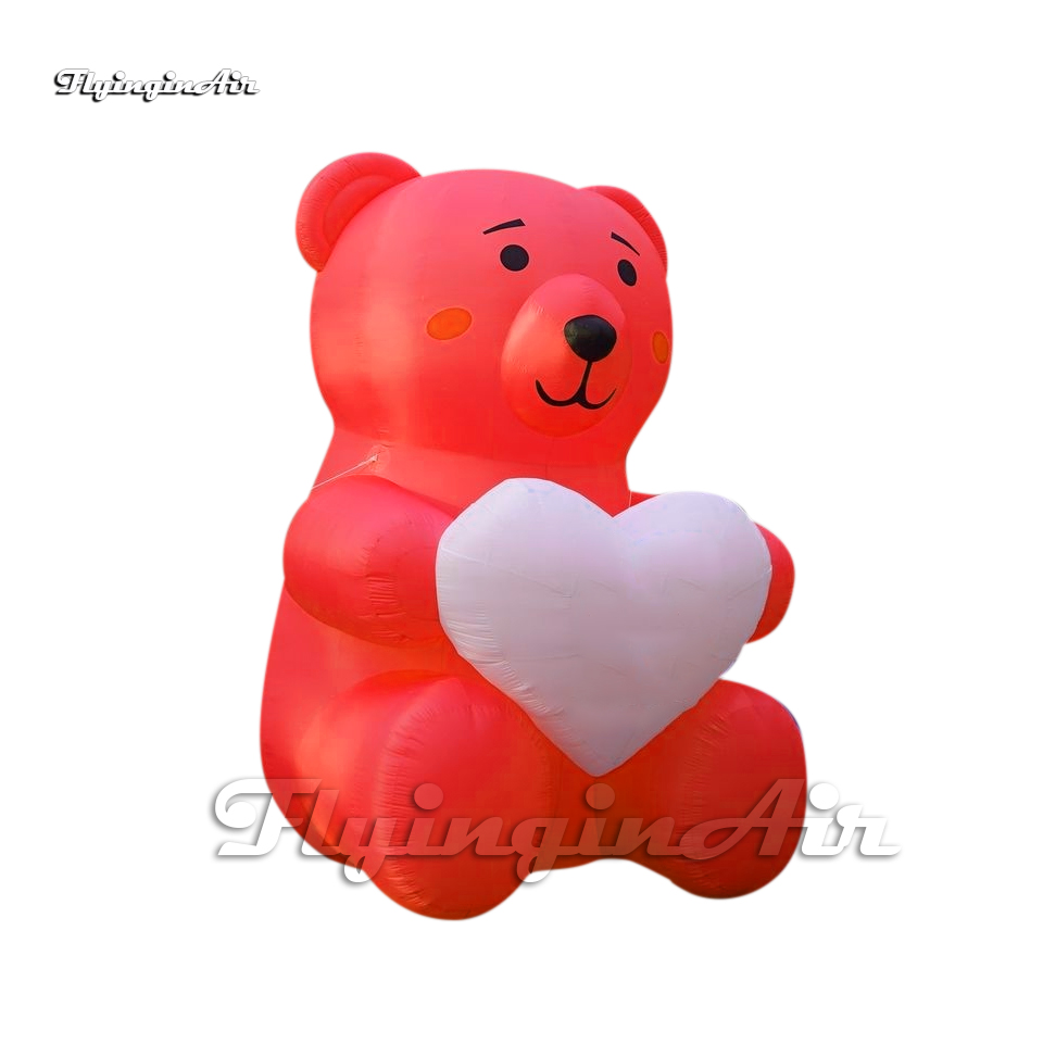 Lovely Red Large Inflatable Bear Balloon Cartoon Animal Mascot Model Holding A Heart For Party Decoration