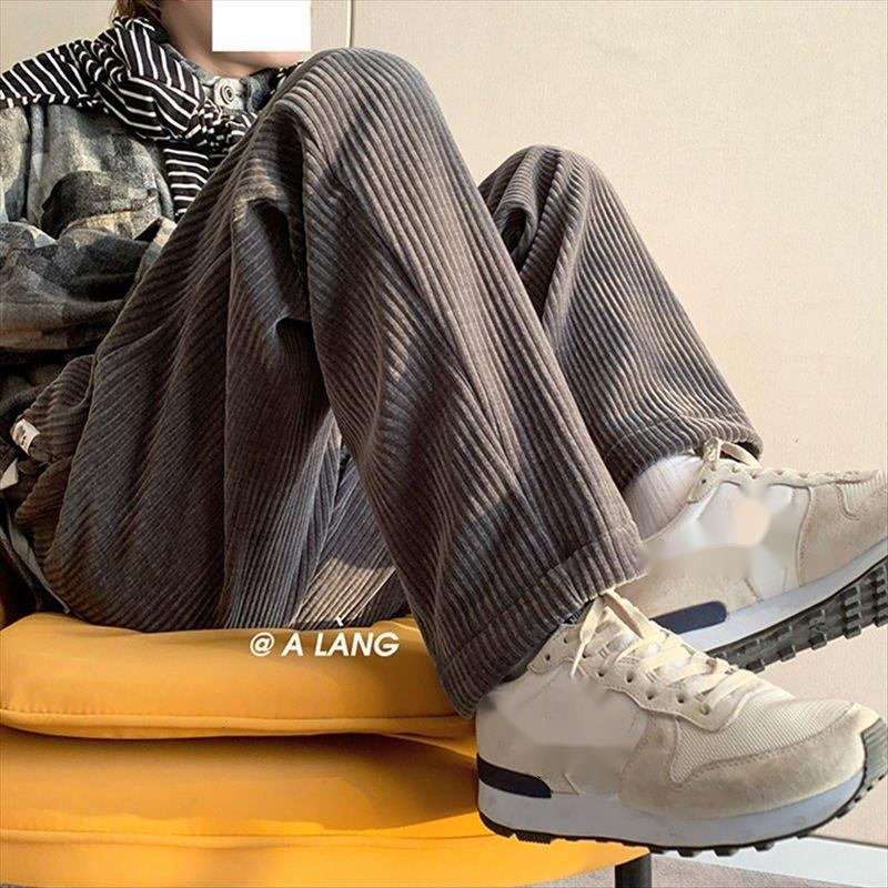 Men's Pants Summer Thin Men's Casual Tie Straight Leg Pants Corduroy Monochrome Oversized Men's Warm Korean Street Pants Streetwear Men