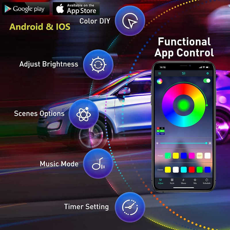 New New New Car LED Interior Atmosphere Lights Universal RGB Ambient Light Optic Fiber APP Music Control Auto Decorative Neon Lamp