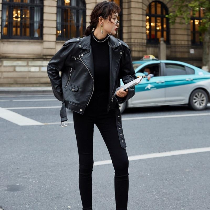 Women' Jackets Autumn Spring Leather Jacket Women Short Coat Hip Hop Zipper Loose Turn-Down Collar Fashion High Street Casual Outerwear, Black
Women' Jackets Autumn Spring Leather Jacket Women Short Coat Hip Hop Zipper Loose Turn-Down Collar Fashion High Street Casual Outerwear, Black