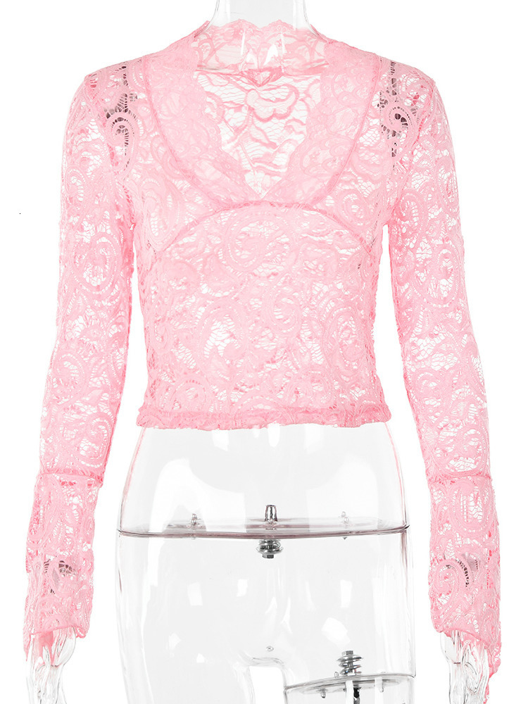 Womens TShirt JULISSA MO See Through Vneck Long Sleeve Lace Skinny Tops Outfits Women Summer Party Club TShirts Tees Clothes 230510