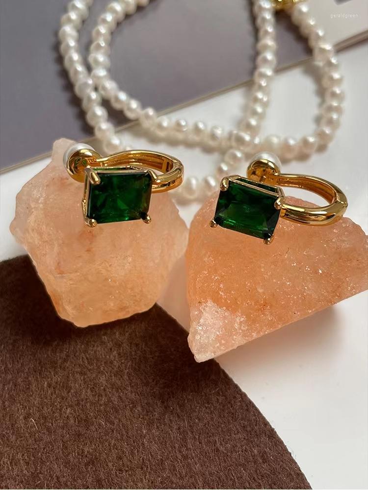 Stud Earrings Vintage Emerald Stone Pearl Premium Reversible Buckles Niche