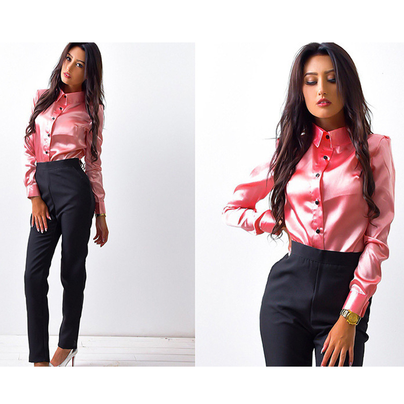 Women's Blouses Shirts Spring and Autumn blouses Button Up Satin Silk Shirt Vintage Blouse Women Lady Long Sleeves Female Loose Street 230510