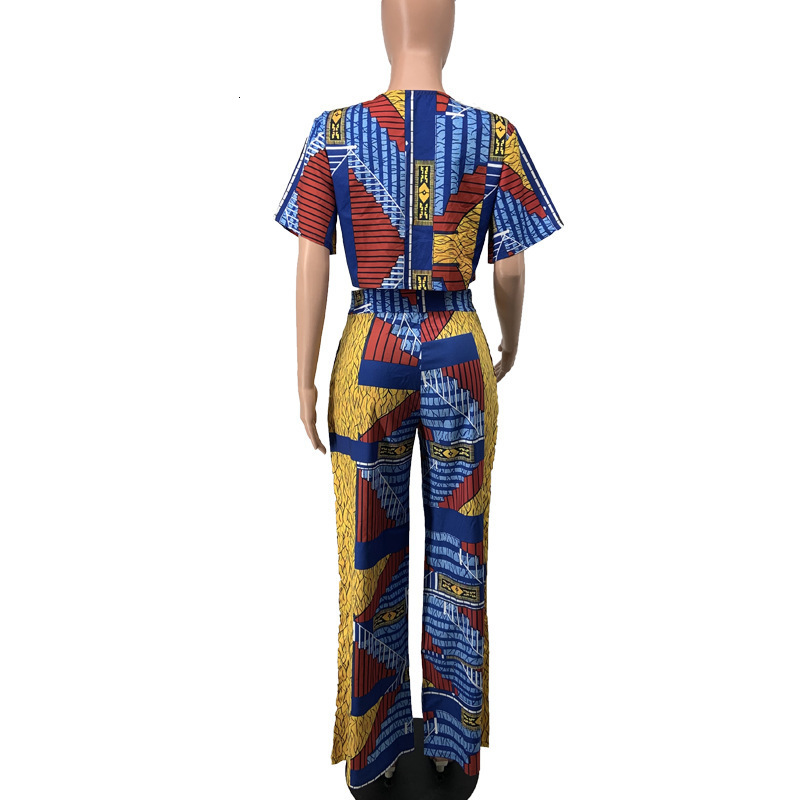 Ethnic Clothing Two Pieces African Clothes for Women Sexy Boho Summer Ankara Printing Top and Pant Robe Africaine Femme Suit 230510