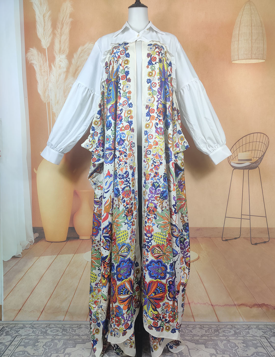 Ethnic Clothing Middle East Muslim Lady Boho Printed Silk Collar Long Sleeve Cardigans African Free Size Loose Kaftan Ramadan Kimonos 230510