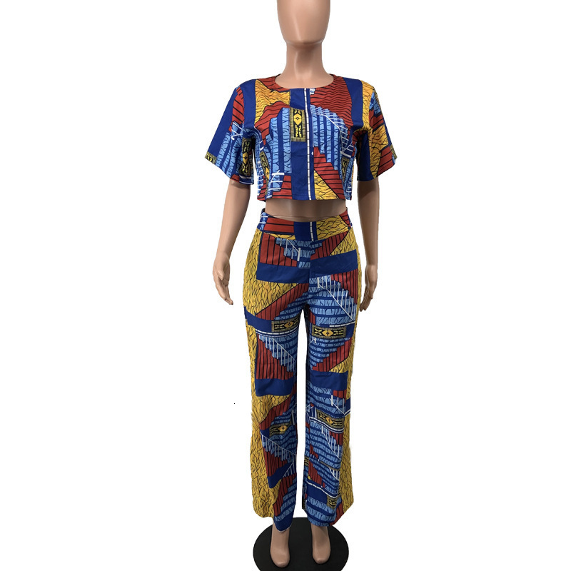 Ethnic Clothing Two Pieces African Clothes for Women Sexy Boho Summer Ankara Printing Top and Pant Robe Africaine Femme Suit 230510