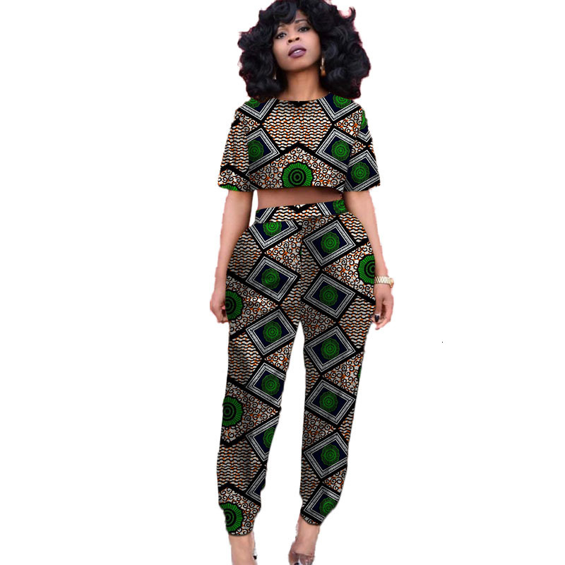 Ethnic Clothing Customize African Suits For Women Mini Tops Patch Jogger Pants Nigerian Fashion Ladys Ankara Print Party Wear 230510