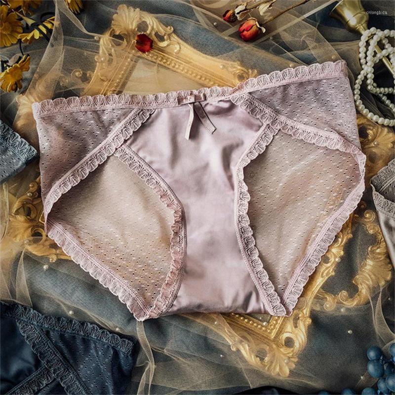 Women's Panties Ms.live French Satin Finish Lightweight For Women Bow Tie Lace Ropa Interior Sexy Mujer Briefs Pink Underwear Lingerie