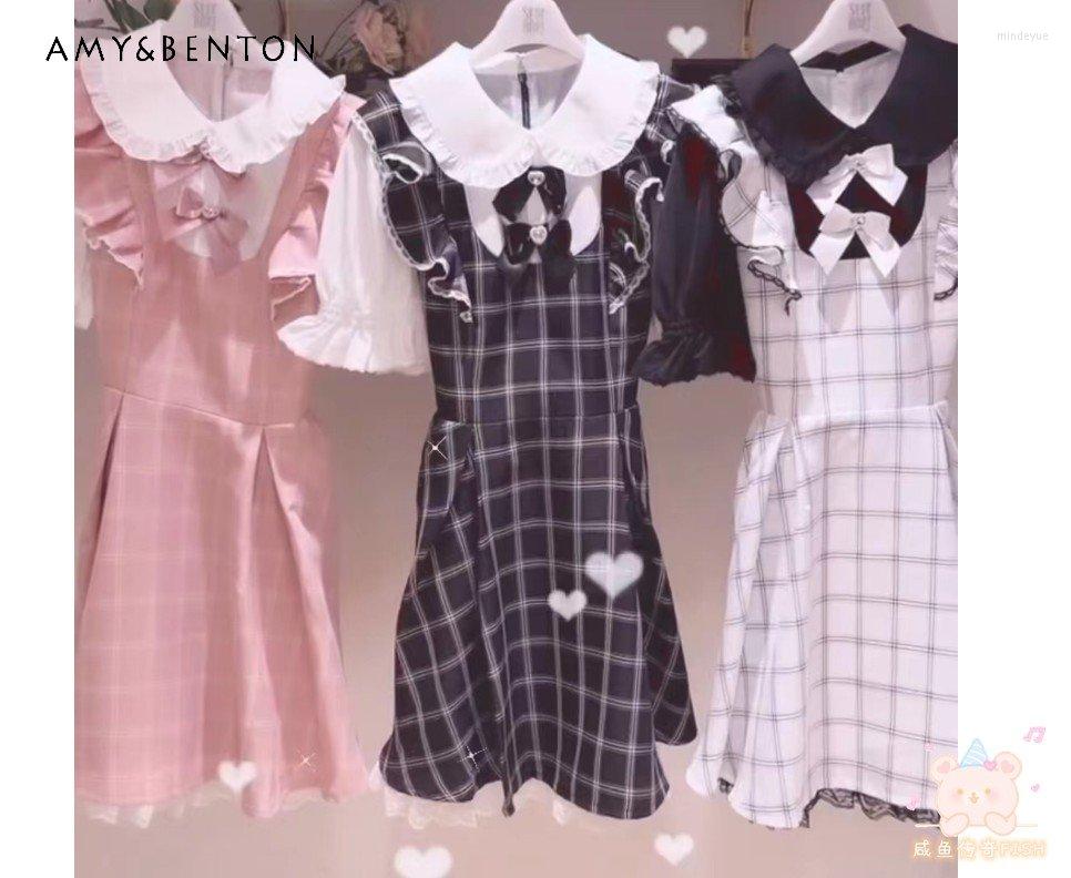 Party Dresses Plaid Love Heart Bow Tie Mine Series Dress Women Lace Sweet Summer Female High Waist Short Sleeve, Pink plaid
Party Dresses Plaid Love Heart Bow Tie Mine Series Dress Women Lace Sweet Summer Female High Waist Short Sleeve, Pink plaid