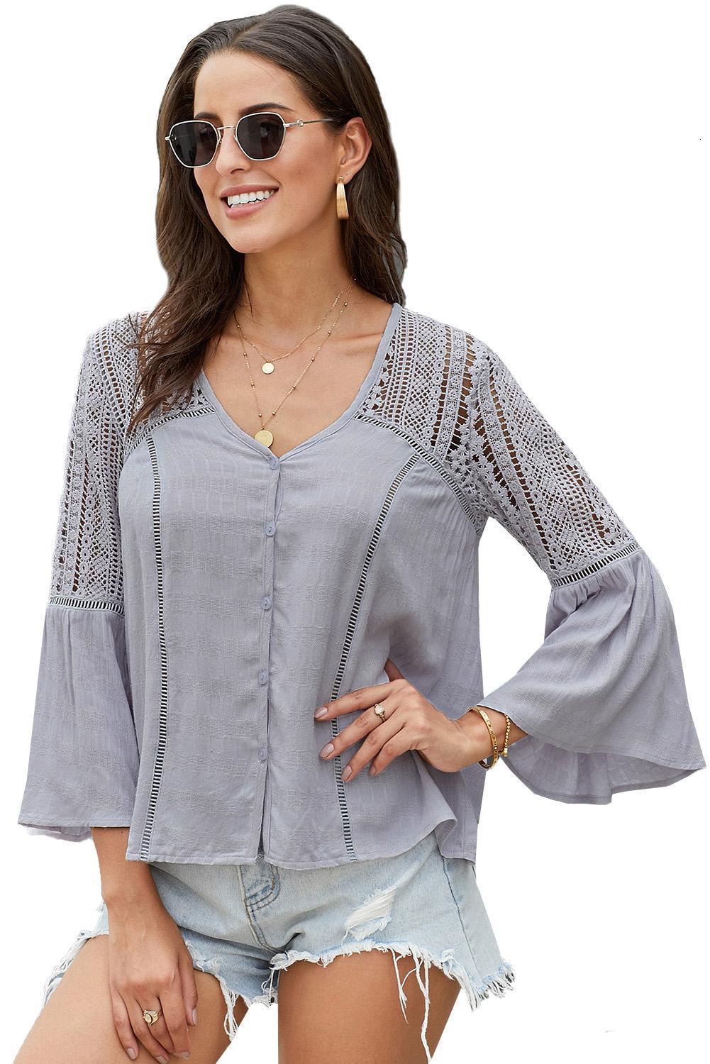 Women's Blouses Shirts BlackWhiteGray The Du Jour Crochet Women Lace Solid Large Size 34 Sleeve VNeck Summer Autumn 230510