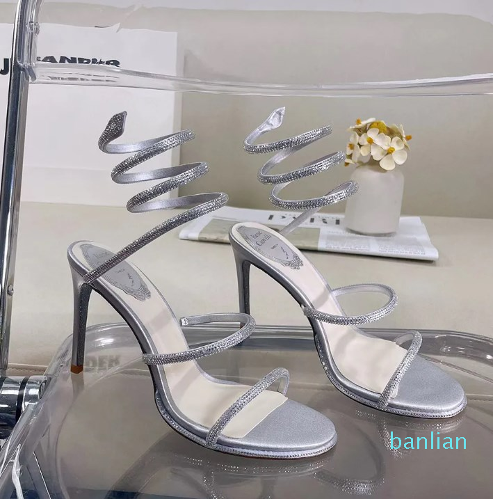 Rhinestone Snake stiletto sandals 95mm Evening shoes women's high heels Ankle, 10# 
Rhinestone Snake stiletto sandals 95mm Evening shoes women's high heels Ankle, 10#