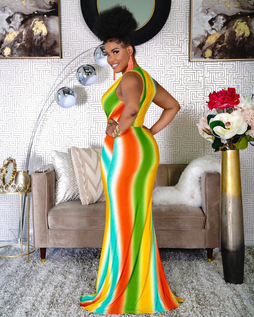 Ethnic Clothing Fashion Print African High Waist Vneck Maxi Dress for Women Elegant Lady Evening Party Dresses Summer Female Sexy Bodycon Gown 230510
