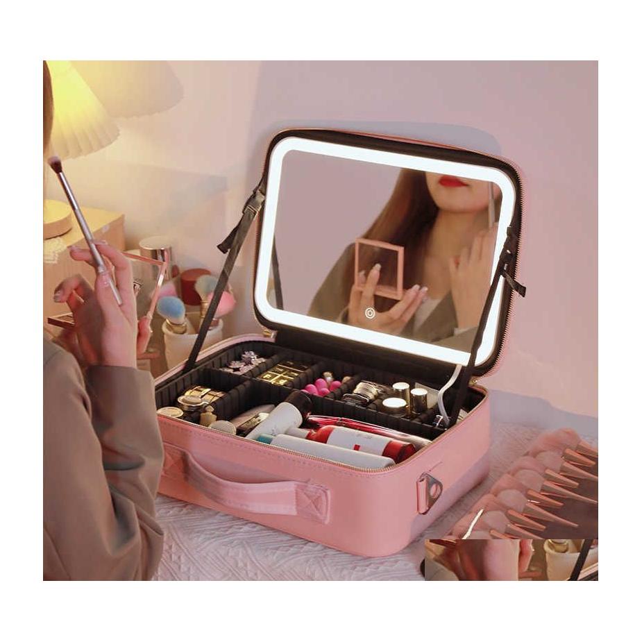 Cosmetic Organizer Storage Bags Smart Led Makeup Bag With Mirror Lights Large Capacity Professional Case For Women Travel Organizers Dhq8N
Cosmetic Organizer Storage Bags Smart Led Makeup Bag With Mirror Lights Large Capacity Professional Case For Women Travel Organizers Dhq8N