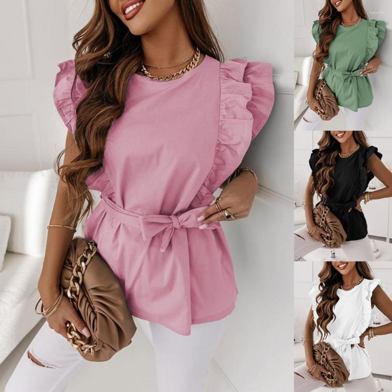 Women' Blouses Women Blouse O-Neck Ruffle Trim Short Sleeve Tops Shirt Tie Waist Loose Hem Summer Solid Pullover Elegant Top, Pink
Women' Blouses Women Blouse O-Neck Ruffle Trim Short Sleeve Tops Shirt Tie Waist Loose Hem Summer Solid Pullover Elegant Top, Pink