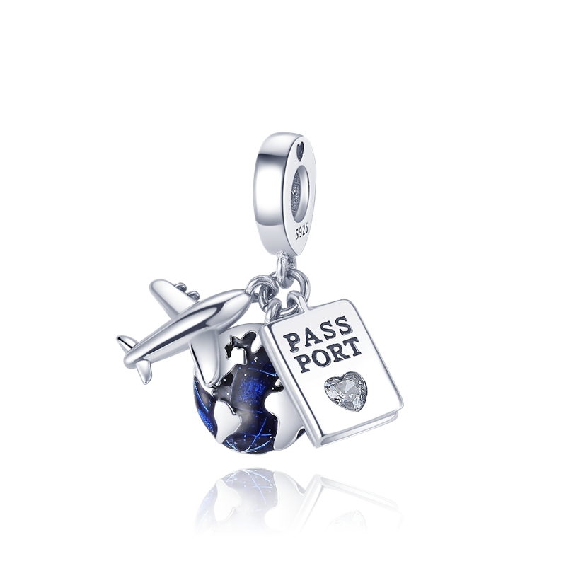 925 Sterling Silver Charming Blue Earth Aircraft Global Travel Postcard Global DIY Pearl Is Suitable For Primitive Bracelets Exquisite Jewelry