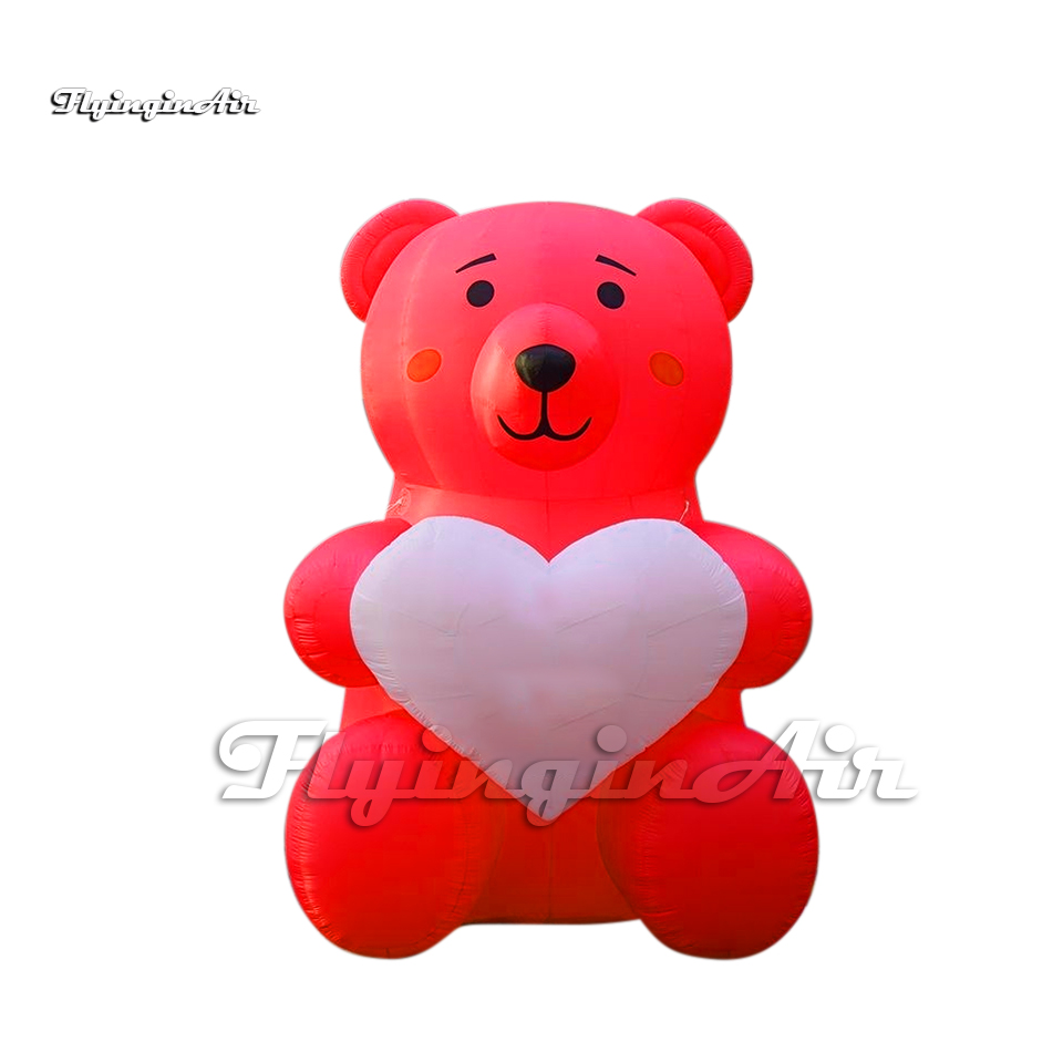 Lovely Red Large Inflatable Bear Balloon Cartoon Animal Mascot Model Holding A Heart For Party Decoration