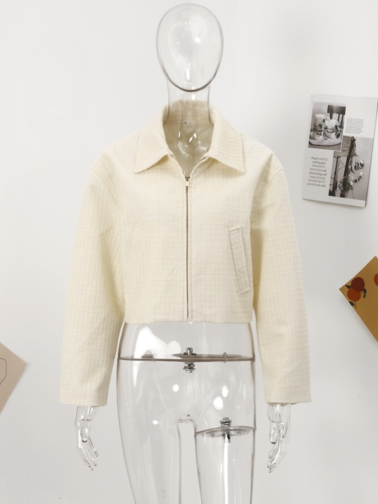 Women's Jackets Jaket wol crop musim semi untuk wanita 2023 jaket pendek elegan Chic mantel kerah Turn down Solid pakaian luar Vintage jalanan 23