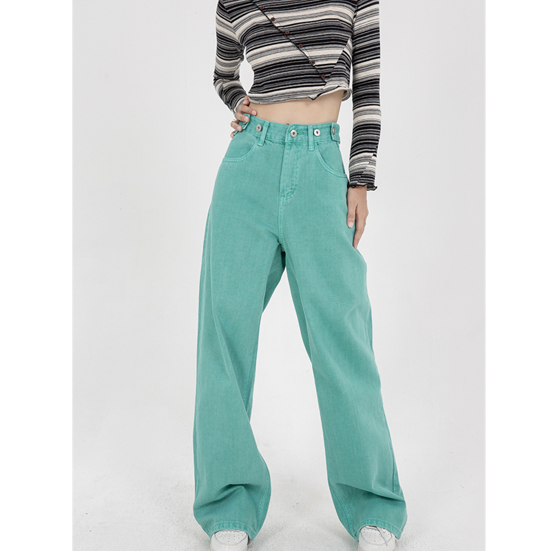 Women's Green Womens Jeans High Waist Vintage Straight Baggy Pants Streetwear American Style Fashion Casual Wide Leg Denim Trouser 230510 Z260314