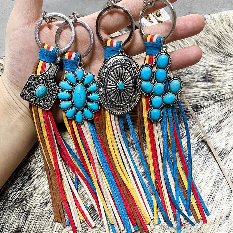Keychains Vintage Ethnic Style Keychain Jewelry Pendant Colorful Long Tassel Turquoise Key Chain Cowhide KeyRing Winter Gift Wholesale
Keychains Vintage Ethnic Style Keychain Jewelry Pendant Colorful Long Tassel Turquoise Key Chain Cowhide KeyRing Winter Gift Wholesale