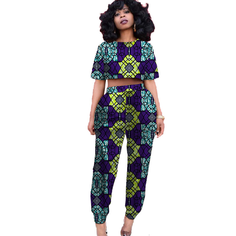 Ethnic Clothing Customize African Suits For Women Mini Tops Patch Jogger Pants Nigerian Fashion Ladys Ankara Print Party Wear 230510