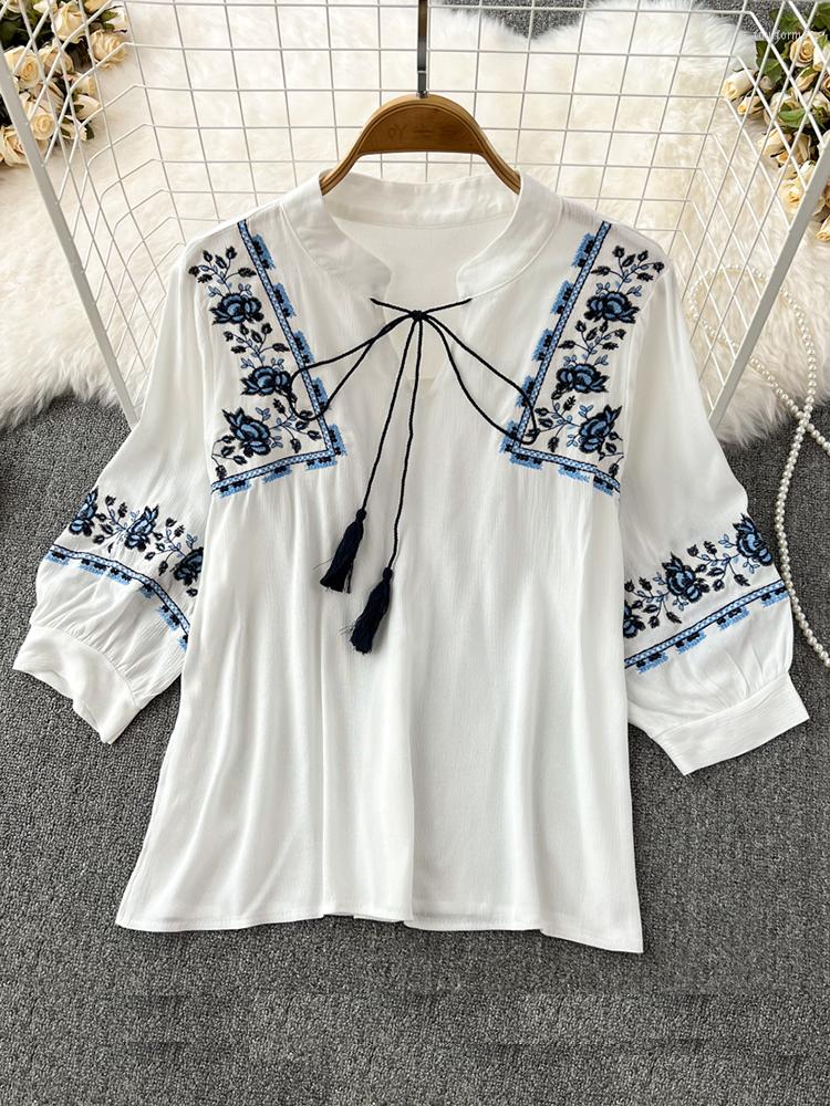 Women's Blouses Spring Summer Retro Blouse National Style Embroidered Lace-Up Tassel V-Neck Tops Loose All-Match Female Blusa G08, Yellow
Women's Blouses Spring Summer Retro Blouse National Style Embroidered Lace-Up Tassel V-Neck Tops Loose All-Match Female Blusa G08, Yellow