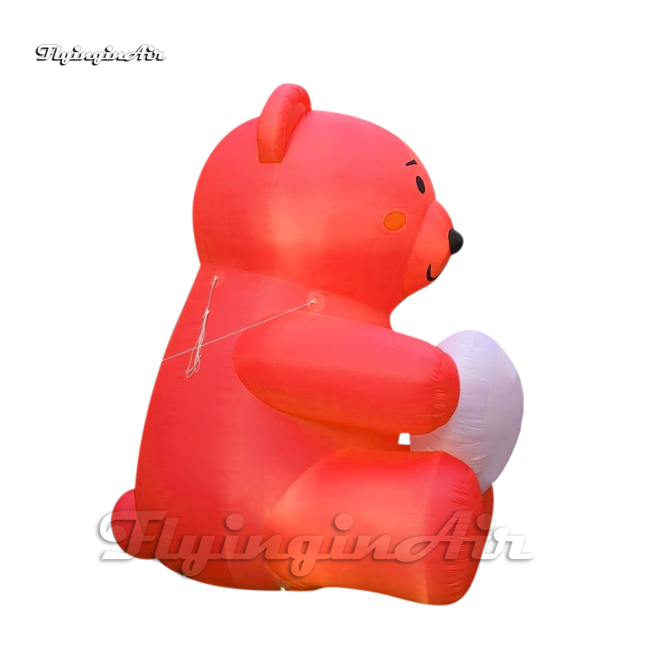 Lovely Red Large Inflatable Bear Balloon Cartoon Animal Mascot Model Holding A Heart For Party Decoration