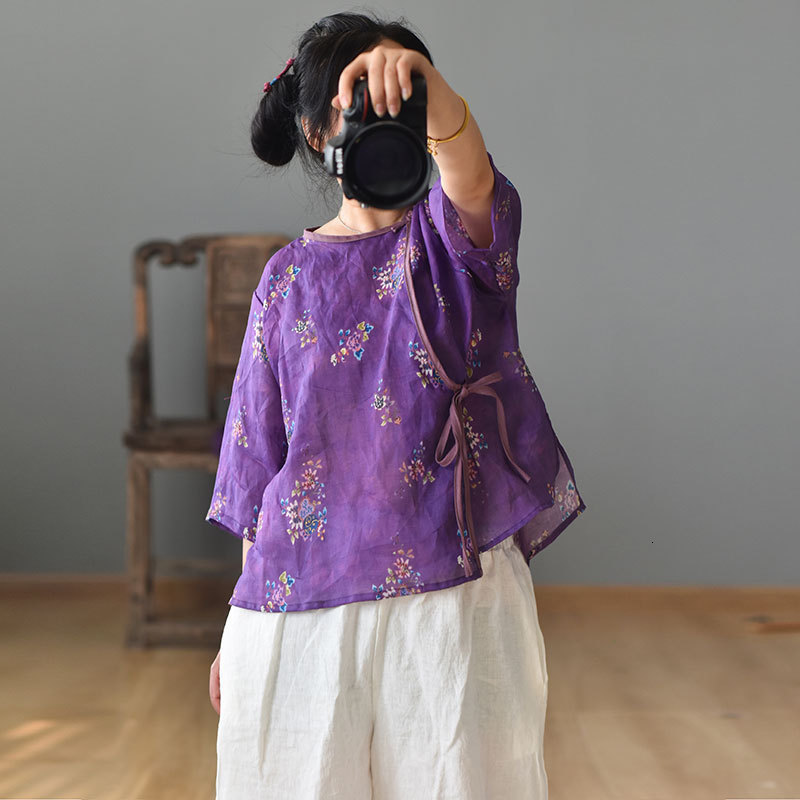 Women's Blouses Shirt Loose Ramie Blouse Tops Female Retro Printed s Ladies Summer Handmade Button Chinese Style 230510