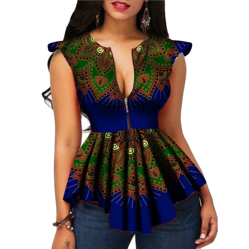 Ethnic Clothing AFrican Top Dashiki Print Sexy Ankara Plus Size S2XL Summer Tshirts Short Sleeve Ladies African Dress 230510