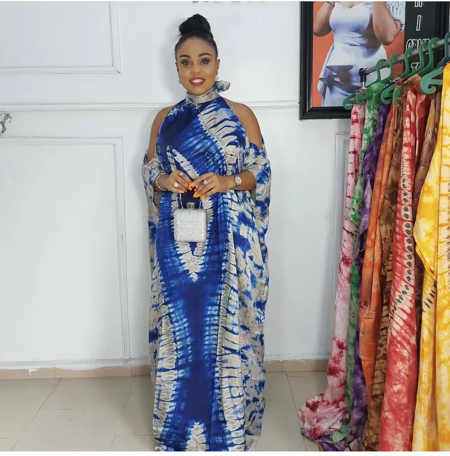 Ethnic Clothing Free Style African National Characteristics Classic Pattern Chiffon Offtheshoulder Standup Collar Plus Size Dresses 230510