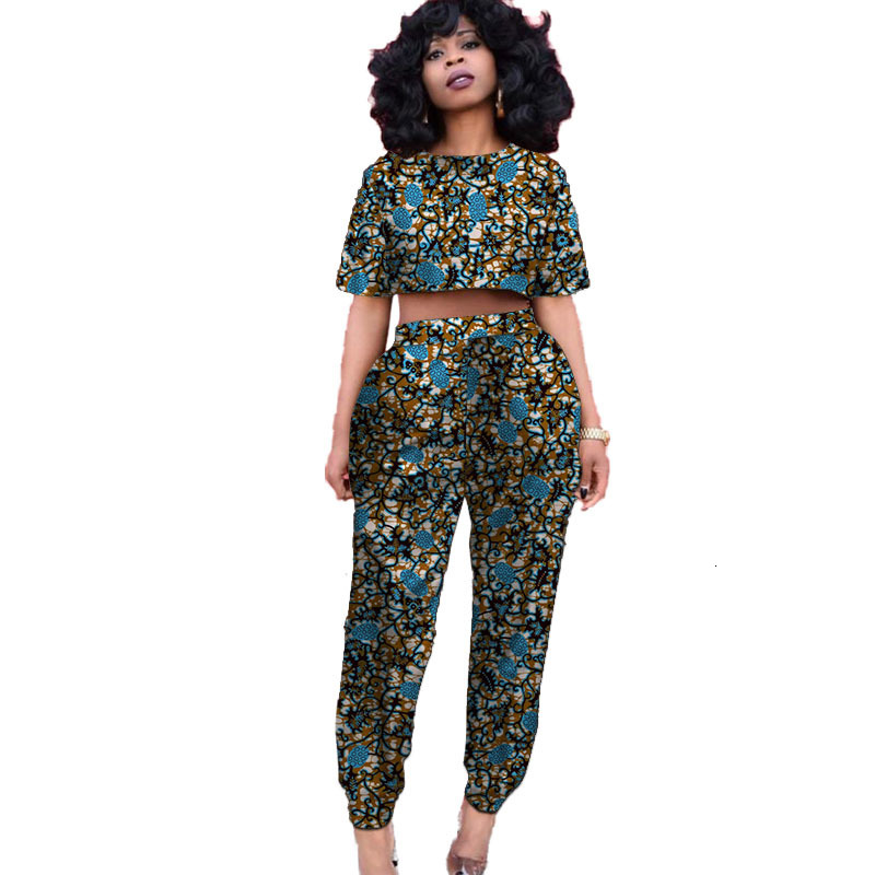 Ethnic Clothing Customize African Suits For Women Mini Tops Patch Jogger Pants Nigerian Fashion Ladys Ankara Print Party Wear 230510