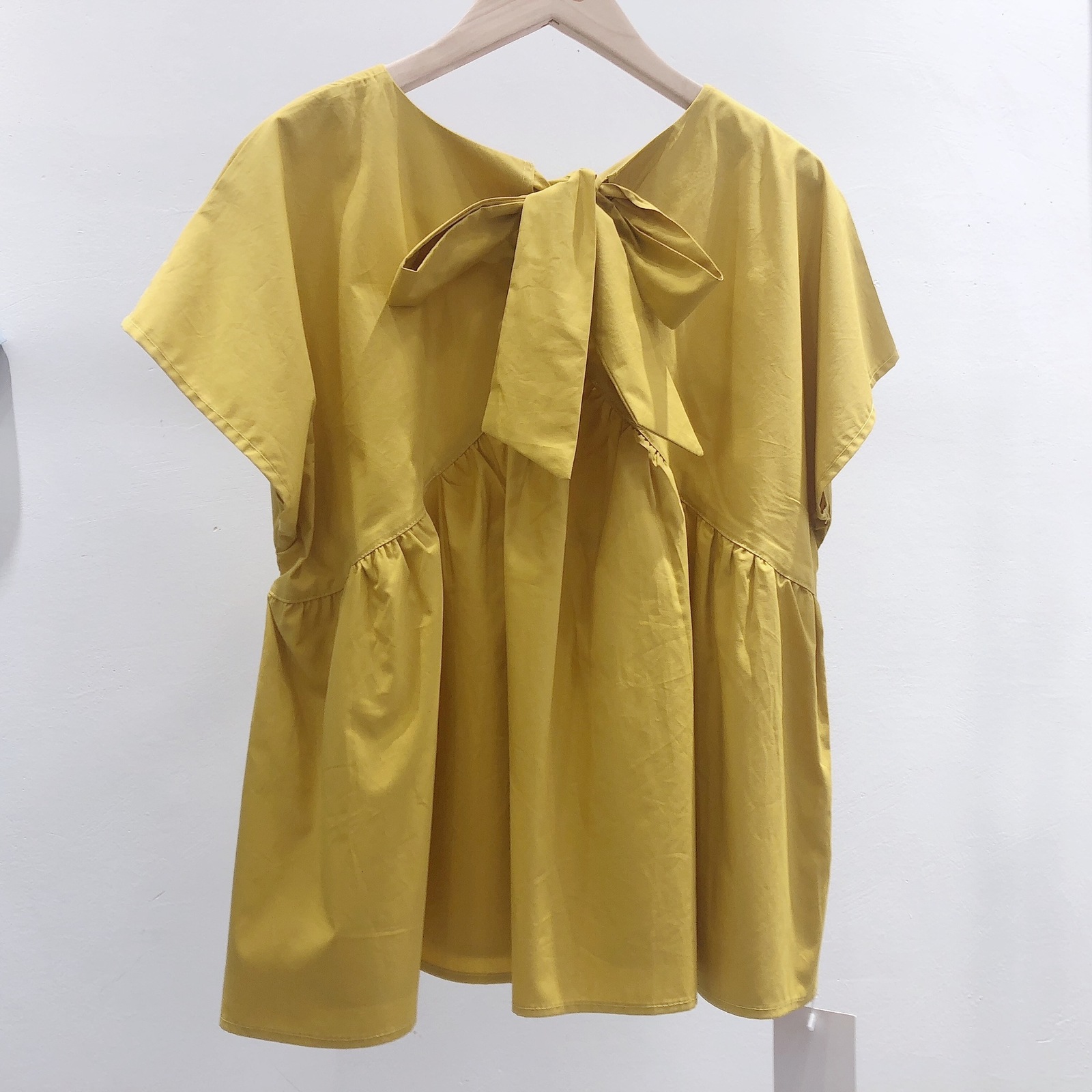 Women's Blouses Shirts Cute O Neck Ruffle Short Sleeve Tops Summer White Yellow Blue Blouse Women High Waist Korean Elegant Peplum Kawaii Holiday