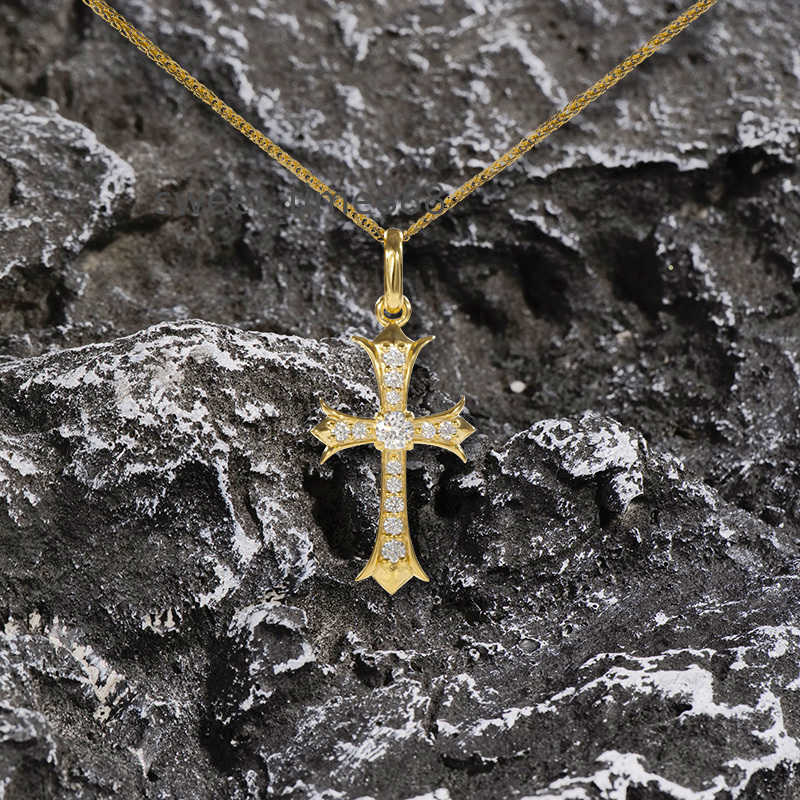 Edler Schmuck, wasserfeste Halskette, Sterlingsilber, 18 Karat Gold, Kreuz-Halskette für Damen