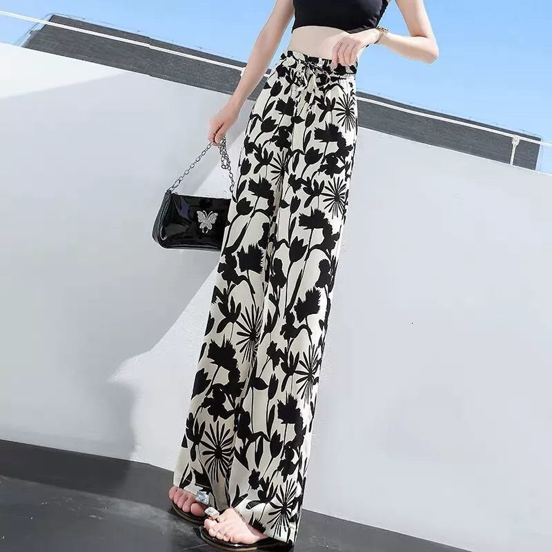 Women's Pants Capris Thin Spring Loose Waist Draw String Printing Casual for Women High Waisted Streetwear Wide Leg Straight Trousers 230510 Z260